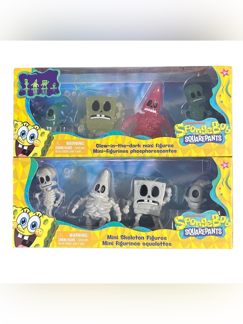 SpongeBob Mini Skeleton & Glow In The Dark Figures Set Of 8, New In Box Lot Of 2